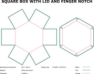 Square box with lid finger notch die-cut template design