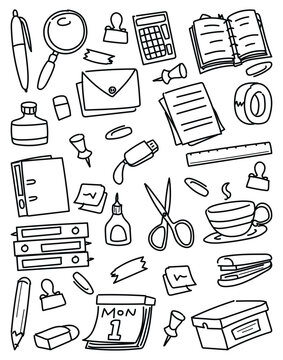 Childlike Office Icon Set with Hand-drawn Style