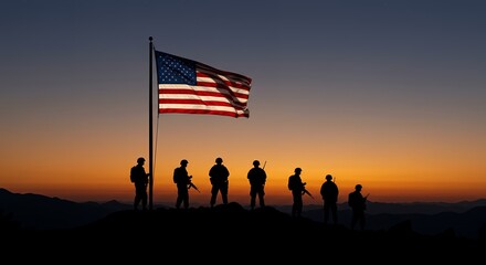 american flag on the sunset background