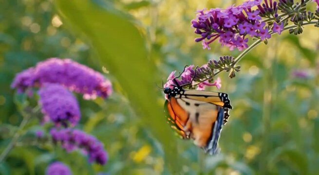 Butterfly flying on lavender flower