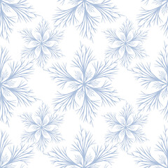 Seamless vector pattern of delicate light-blue stylized winter trees on white background, perfect for festive winter design projects.