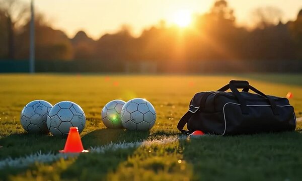 Soccer Gear on Field

Balls, Cones & Duffel Bag

Scattered Soccer Equipment

Football Training Gear Setup

Soccer Practice Essentials

Sports Gear on Grass