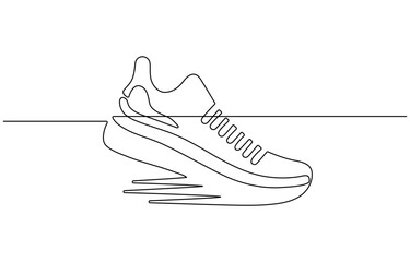 Running Sneakers One Single Line Drawing. Vector Illustration of Continuous Monoline,  shoes continuous one line art drawing of casual shoe design.