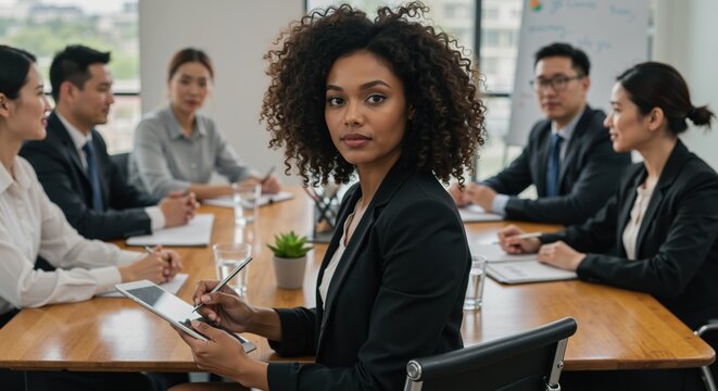 Confident woman taking notes during business meeting at office  