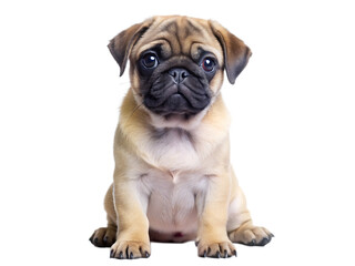 Fototapeta premium Pug puppy sitting isolated on white background, PNG