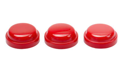 three red push buttons on a white surface