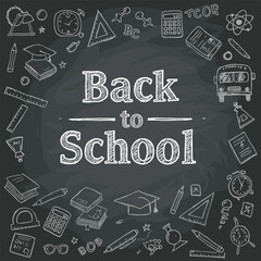 Back to scholl chalk doodles. Education elements clip-art for design
