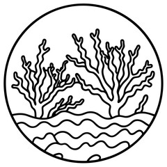 Coral Coastline Line Art Vector