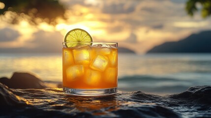 Sunset cocktail on a tropical shore