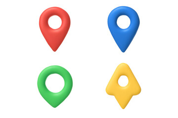 Four 3D location markers in red, blue, green, and yellow