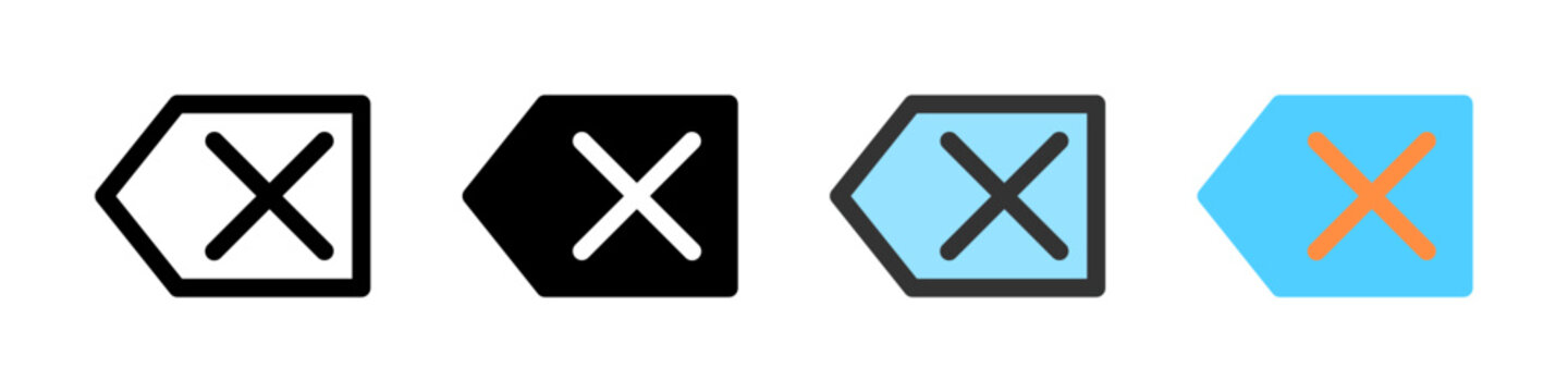 Icon set for backspace. Suitable for keyboards, text editors, or UI.