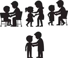 Silhouette illustrations depicting children with parents in various loving and supportive interactions