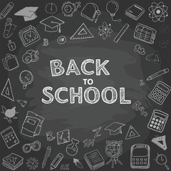 Back to scholl chalk doodles. Education elements clip-art for design