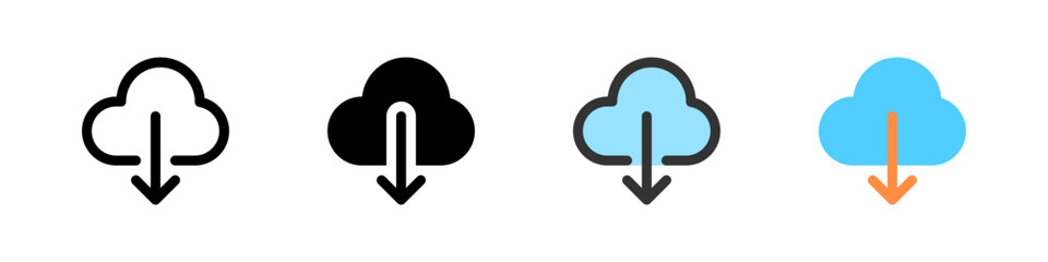 Icon set for download from cloud. Great for apps, storage, or file transfer.