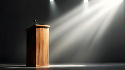 Empty Wooden Podium Under Spotlight