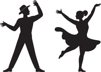 Silhouetted dancers performing in a vector illustration perfect for dance themed projects