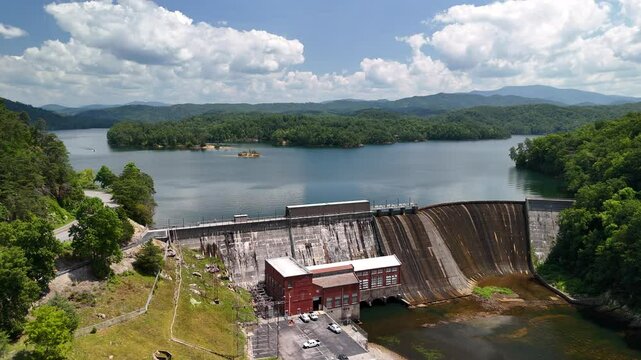 Aerial Drone Odyssey Over Ocoee River, Lake, and Dam, Tennessee