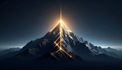 Majestic mountain peak illuminated by radiant light, abstract art