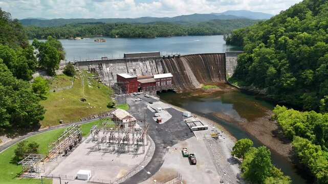 Aerial Drone Odyssey Over Ocoee River, Lake, and Dam, Tennessee