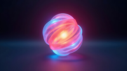 Glowing, abstract sphere with swirling colors of pink, blue, and orange, representing energy and motion, creates captivating visual effect