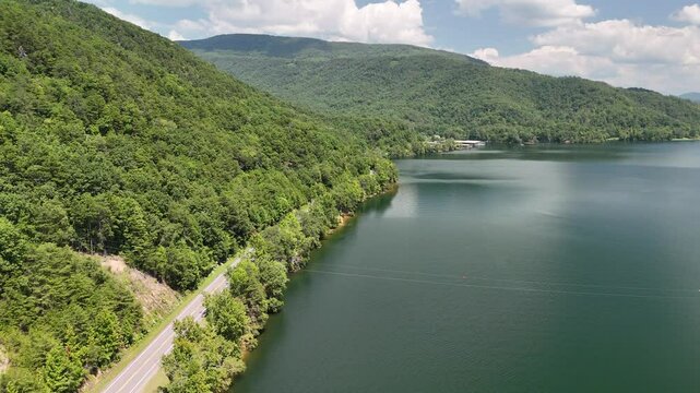 Aerial Drone Odyssey Over Ocoee River, Lake, and Dam, Tennessee