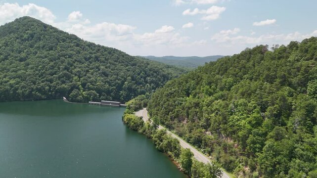 Aerial Drone Odyssey Over Ocoee River, Lake, and Dam, Tennessee