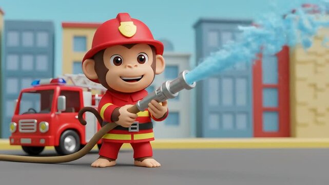 Cartoon monkey firefighter illustration