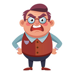 Cartoon man with glasses looking angry with hands on hips