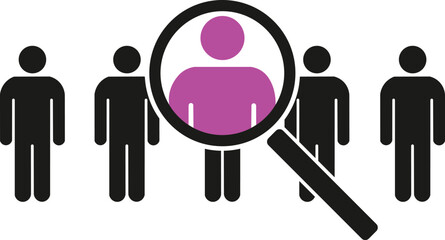  Search icon. People icons under magnifying glass. Vector illustration