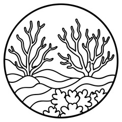 Minimal Coral Coastline Line Art 