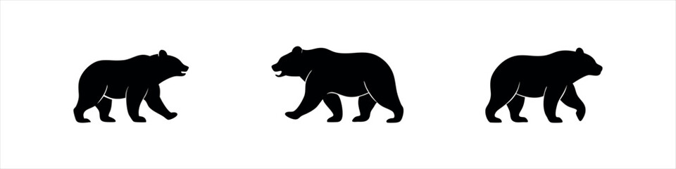 Bear Silhouette Design Set Walking, Standing, and Roaring Bears Vector Clipart

