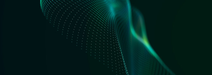 Beautiful curved wave on a dark background. Digital technology background. Concept of network. 3D