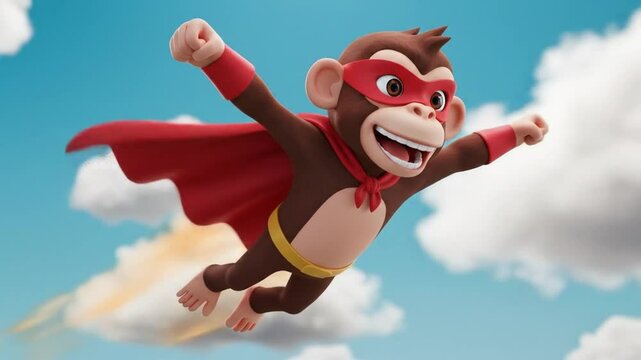 Cartoon monkey superhero flying
