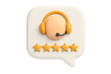 3D illustration of a support chat bubble with five stars, indicating excellent customer service
