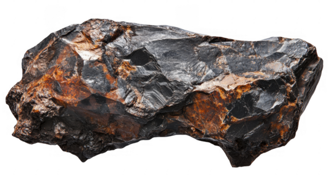 Tungsten mineral specimen, hematite oxidation, on a transparent background, PNG image, PNG file.