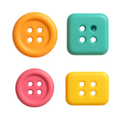Colorful round and square buttons, 3D render