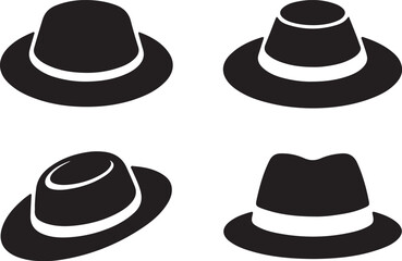 Vintage Hat Silhouette Vector Icon Set – Retro Fedora, Bowler, and Classic Hat Clipart for Merch Design.