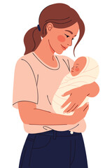 Mother Holding Newborn Baby with Love and Tenderness in Family Moment