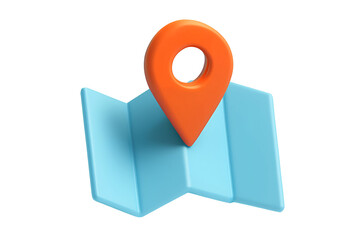 A 3D rendered map with an orange location pin