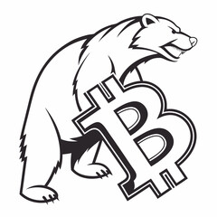 Obraz premium Bear Market Bitcoin Aggressive Bear Holding a Bitcoin Symbol Illustration