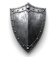 Metallic Silver Shield with Rivets on White Background