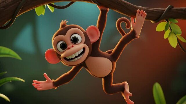 Cartoon monkey hanging from branch