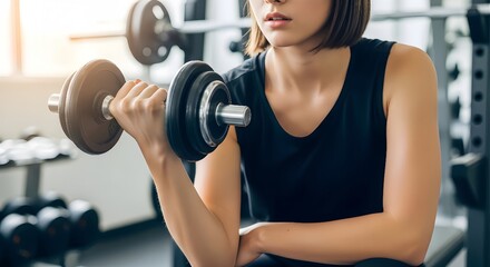 Woman exercising in fitness gym for good health. Athletic young woman exercise equipment at gym, workout in fitness center.