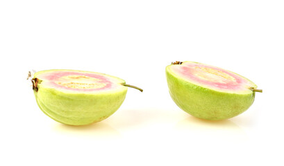 Pieces of Fresh red guava , Guava fruit isolated on white background.