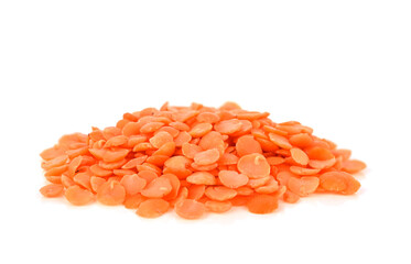red lentils isolated on white background