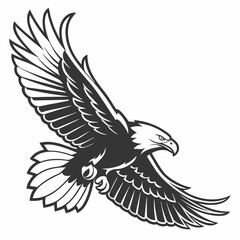 Monochrome Vector Illustration of a Majestic Eagle Soaring with Spread Wings