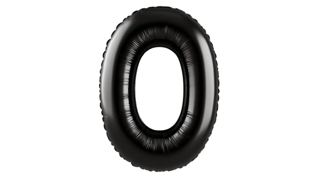 a black balloon shaped like the number 0