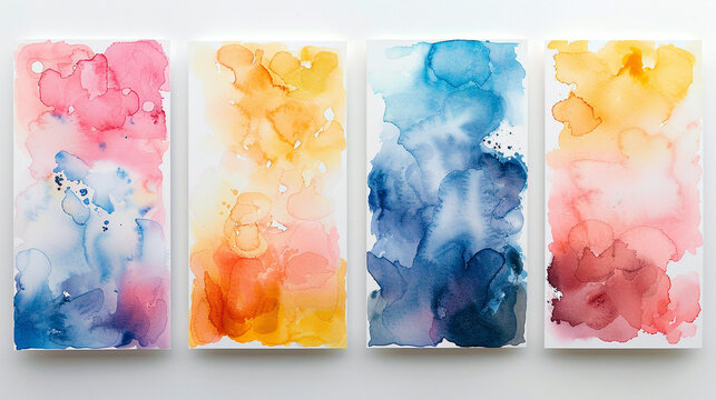 Set of daily affirmation cards for self-love, each card with soft watercolor blobs and uplifting words.