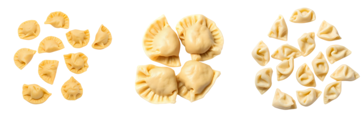 Set of Milk Brown pierogi on a splash isolated on a transparent background