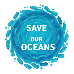 world oceans day concept illustration, World oceans day design with underwater sea, sharks, corals, sea plants, stingrays and turtles on a blue background.